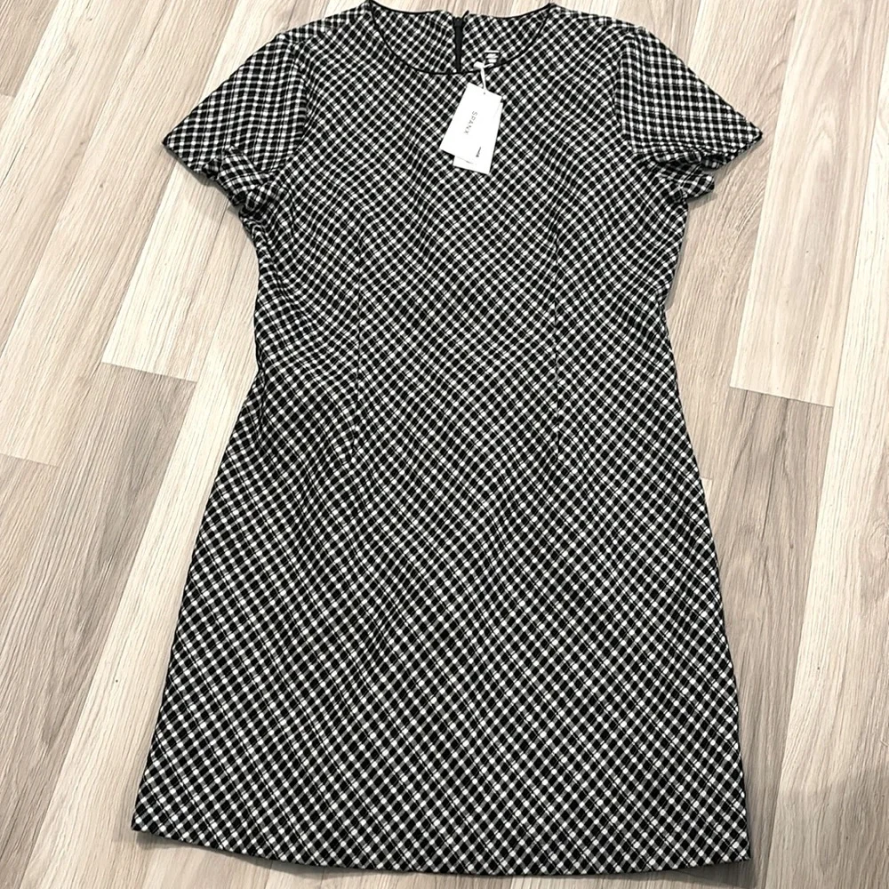 Spanx Ponte Black & White Plaid –‎ Stretch Fabric Elegant Checkered Dress Size S